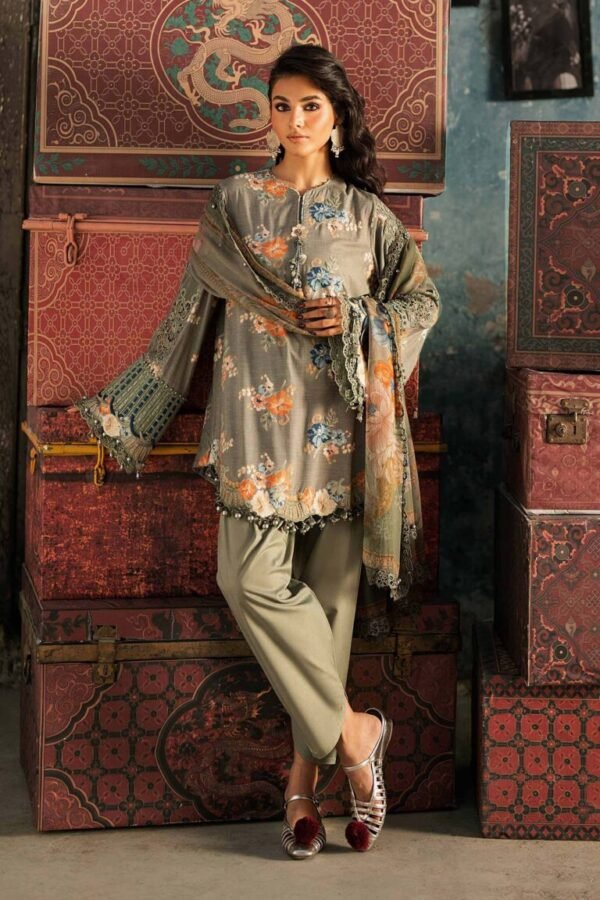 Maria B M.Prints 3-PC Unstitched Embroidered Cambric Suit MPT-3103-A, Maria B UK latest winter collection at Zee Collections, full front look