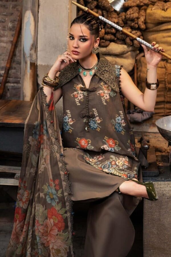 Maria B M.Prints 3-PC Unstitched Embroidered Cambric Suit MPT-3103-B, Maria B UK latest winter collection at Zee Collections, full front look