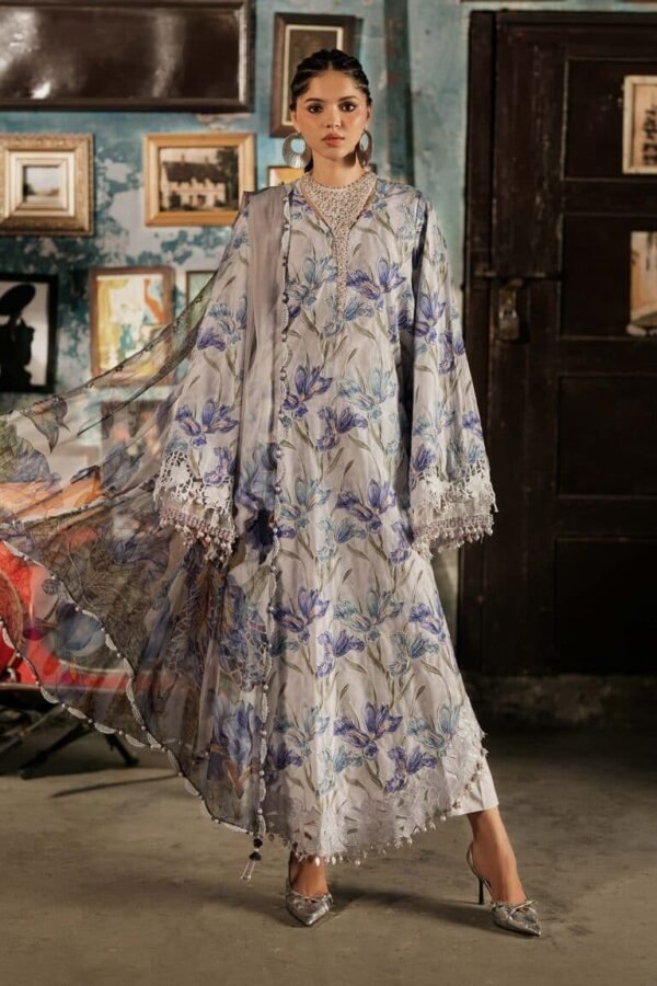 Maria B M.Prints 3-PC Unstitched Embroidered Cambric Suit MPT-3104-A, Maria B UK latest winter collection at Zee Collections, full front look