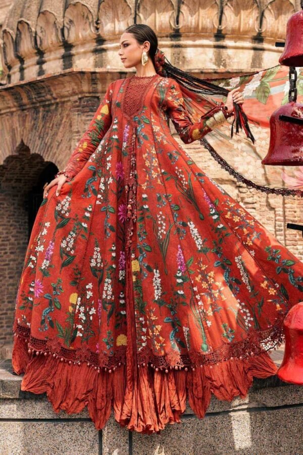Maria B M.Prints 3-PC Unstitched Embroidered Cambric Suit MPT-3106-B, Maria B UK latest winter collection at Zee Collections, full front look