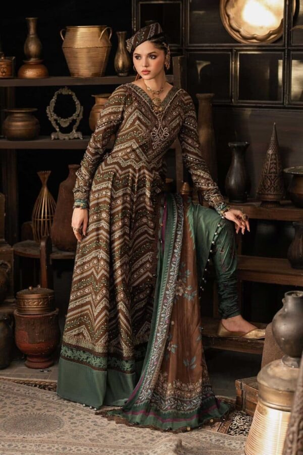 Maria B M.Prints 3-PC Unstitched Embroidered Cambric Suit MPT-3107-A, Maria B UK latest winter collection at Zee Collections, full front look