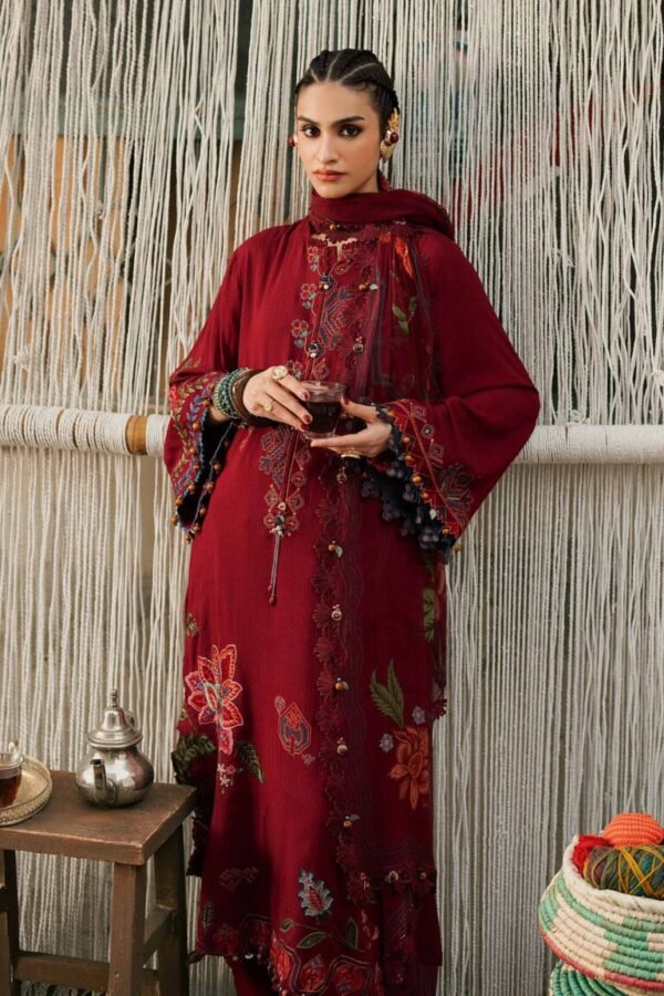 Maria B M.Prints 3-PC Unstitched Embroidered Dobby Linen Suit MPT-3110-A, Maria B UK latest winter collection at Zee Collections, full front look