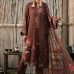 Maria B M.Prints 3-PC Unstitched Embroidered Dobby Linen Suit MPT-3110-B, Maria B UK latest winter collection at Zee Collections, full front look