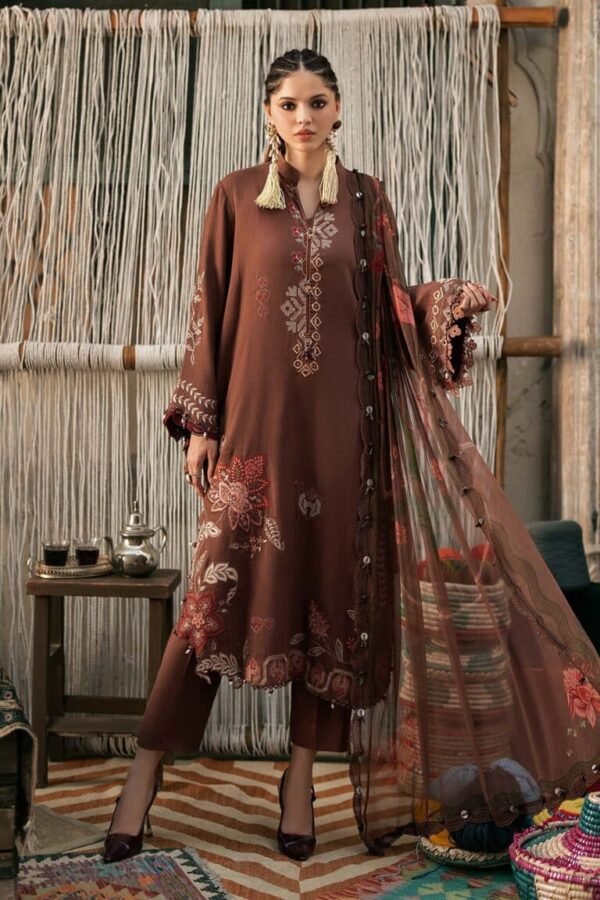 Maria B M.Prints 3-PC Unstitched Embroidered Dobby Linen Suit MPT-3110-B, Maria B UK latest winter collection at Zee Collections, full front look
