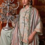 Maria B M.Prints 3-PC Unstitched Embroidered Irish Linen Suit MPT-3108-B, Maria B UK latest winter collection at Zee Collections, full front look