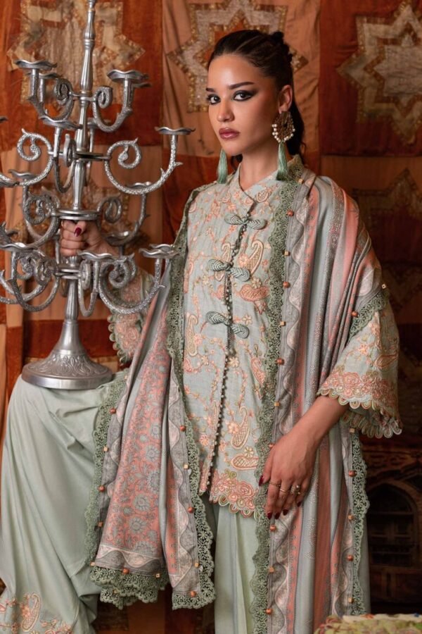 Maria B M.Prints 3-PC Unstitched Embroidered Irish Linen Suit MPT-3108-B, Maria B UK latest winter collection at Zee Collections, full front look