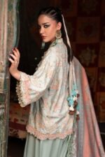 Maria B M.Prints 3-PC Unstitched Embroidered Irish Linen Suit MPT-3108-B, Maria B UK latest winter collection at Zee Collections, sleeves look