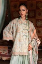 Maria B M.Prints 3-PC Unstitched Embroidered Irish Linen Suit MPT-3108-B, Maria B UK latest winter collection at Zee Collections, shirt look