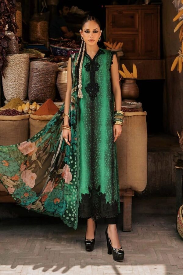 Maria B M.Prints 3-PC Unstitched Embroidered linen Suit MPT-3105-A, Maria B UK latest winter collection at Zee Collections, full front look