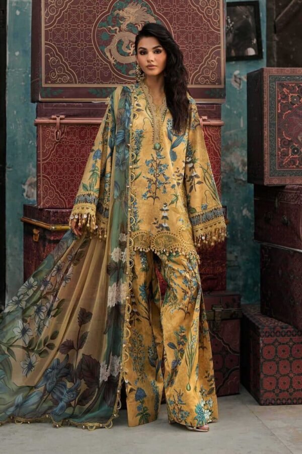 Maria B M.Prints 3-PC Unstitched Embroidered Cambric Suit MPT-3106-A, Maria B UK latest winter collection at Zee Collections, full front look
