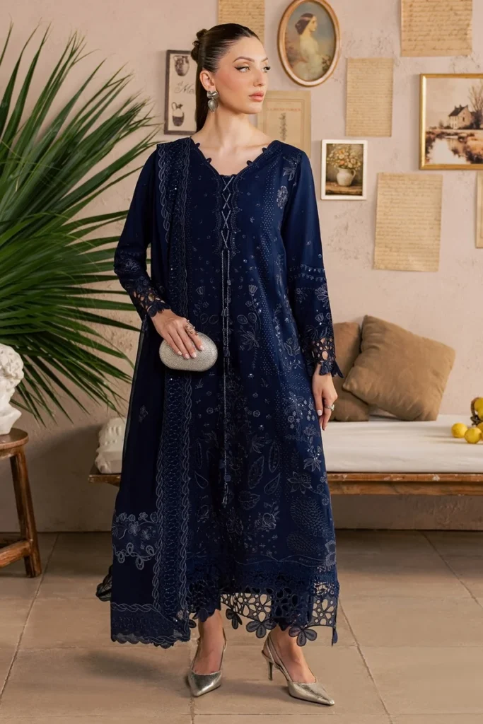 Nureh 3-PC Unstitched Embroidered Karandi NE-272 from latest winter collection, luxurious embroidered karandi suit at Zee Collections UK, full front look