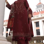 Charizma Winter Collection PSW6-18, 3-Piece Unstitched Poshima Embroidered Peach Leather Volume III 2026, Zee Collections UK, full front look