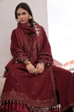 Charizma Winter Collection PSW6-18, 3-Piece Unstitched Poshima Embroidered Peach Leather Volume III 2026, Zee Collections UK, sleeves look