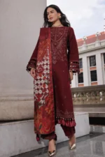 Charizma Winter Collection PSW6-18, 3-Piece Unstitched Poshima Embroidered Peach Leather Volume III 2026, Zee Collections UK, dupatta look