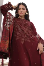 Charizma Winter Collection PSW6-18, 3-Piece Unstitched Poshima Embroidered Peach Leather Volume III 2026, Zee Collections UK, shirt look