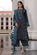 Charizma Winter Collection PSW6-19, 3-Piece Unstitched Poshima Embroidered Peach Leather Volume III 2026, Zee Collections UK, full front look