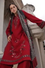 Charizma Winter Collection PSW6-20, 3-Piece Unstitched Poshima Embroidered Peach Leather Volume III 2026, Zee Collections UK, shirt look