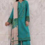Charizma Winter Collection PSW6-21, 3-Piece Unstitched Poshima Embroidered Peach Leather Volume III 2026, Zee Collections UK, full front look