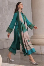 Charizma Winter Collection PSW6-21, 3-Piece Unstitched Poshima Embroidered Peach Leather Volume III 2026, Zee Collections UK, shawl look