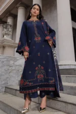 Charizma Winter Collection PSW6-22, 3-Piece Unstitched Poshima Embroidered Peach Leather Volume III 2026, Zee Collections UK, full front look