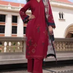 Charizma Winter Collection PSW6-23, 3-Piece Unstitched Poshima Embroidered Peach Leather Volume III 2026, Zee Collections UK, full front look