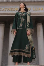 Charizma Winter Collection PSW6-24, 3-Piece Unstitched Poshima Embroidered Peach Leather Volume III 2026, Zee Collections UK, full front look