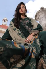 Charizma Winter Collection PSW6-24, 3-Piece Unstitched Poshima Embroidered Peach Leather Volume III 2026, Zee Collections UK, shawl look