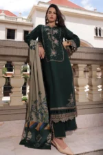 Charizma Winter Collection PSW6-24, 3-Piece Unstitched Poshima Embroidered Peach Leather Volume III 2026, Zee Collections UK, trouser look