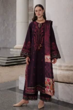 Charizma Winter Collection PSW6-25, 3-Piece Unstitched Poshima Embroidered Peach Leather Volume III 2026, Zee Collections UK, full front look