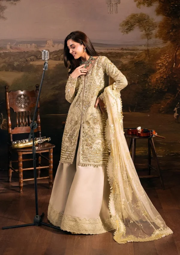 Elaf Bridal 3-PC Unstitched Embroidered Organza Suit EHM-01 OPERA, Elaf premium bridal Birmingham uk, full front look