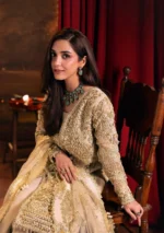 Elaf Bridal 3-PC Unstitched Embroidered Organza Suit EHM-01 OPERA, Elaf premium bridal Birmingham uk, sleeves look