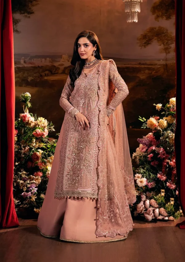 Elaf Bridal 3-PC Unstitched Embroidered Organza Suit EHM-03 VALENTINA, Elaf premium bridal Birmingham uk, full front look