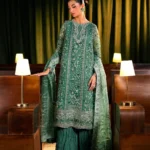 Elaf Bridal 3-PC Unstitched Embroidered Organza Suit EHM-10 VERDELLA, Elaf premium bridal Birmingham uk, full front look
