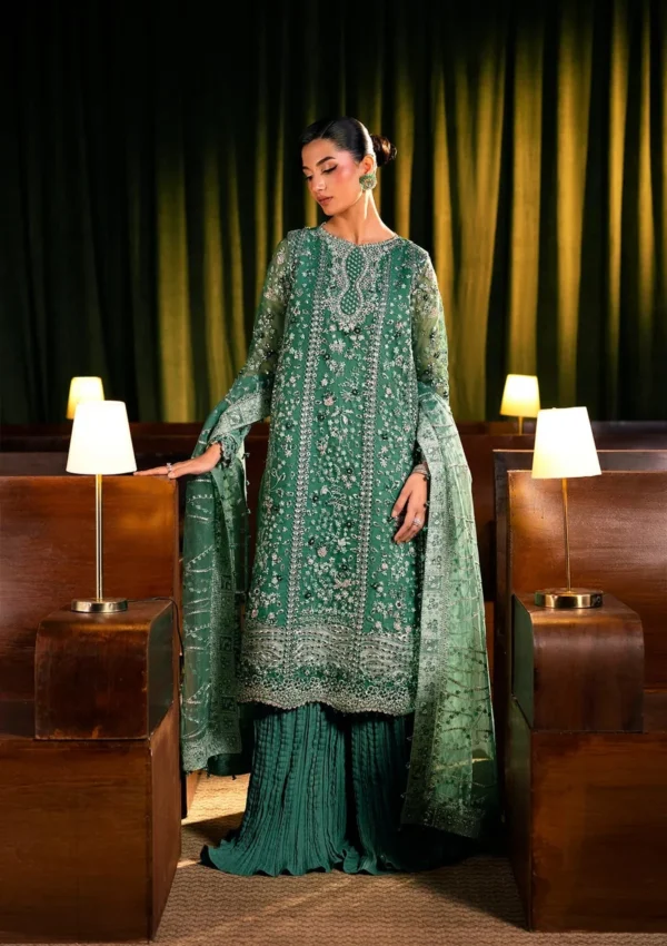 Elaf Bridal 3-PC Unstitched Embroidered Organza Suit EHM-10 VERDELLA, Elaf premium bridal Birmingham uk, full front look