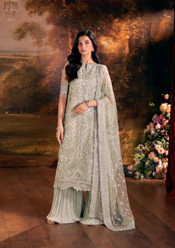 Elaf Bridal 3-PC Unstitched Embroidered Poly Net Suit EHM-08 ELYSIA, Elaf premium bridal Birmingham uk, full front look