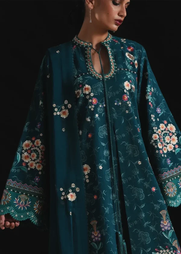 Jugnu By Hussain Rehar AW26 Baagh| 3-PC Unstitched Embroidered Karandi Suit ‘26, UK winter collection, full front look