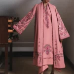 Jugnu By Hussain Rehar AW26 Dahlia | 3-PC Unstitched Embroidered Karandi Suit ‘26, UK winter collection, full front look
