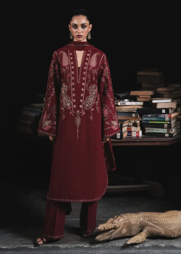 Jugnu By Hussain Rehar AW26 Parul| 3-PC Unstitched Embroidered Karandi Suit ‘26, UK winter collection, full front look
