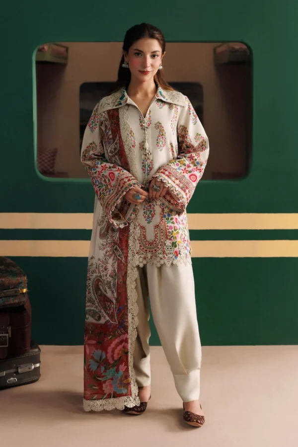 M Basics Embroidered Linen Suit MB-CUSV15-10A - Maria B Unstitched 3 Piece Winter Collection, shopping, retail, latest, 2026, UK, full front look