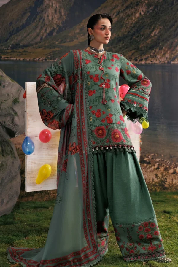 M Basics Embroidered Slub Khaddar Suit MB-CUSV15-06A - Maria B Unstitched 3 Piece Winter Collection, shopping, retail, latest, 2026, UK, full front look