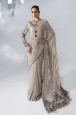 Maria B Embroidered Chiffon Saree BD-3103, 3 piece unstitched Maria B new collection 2026 with price for brides, bridesmaid and mother of the bride in UK, pallu look