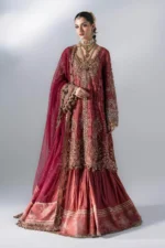 Maria B Embroidered Organza Suit BD-3108, 3 piece unstitched Maria B new collection 2026 with price for brides, bridesmaid and mother of the bride in UK, full front look