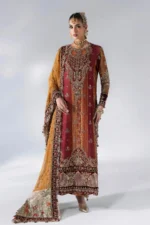 Maria B Embroidered Raw Silk Suit BD-3104, 3 piece unstitched Maria B new collection 2026 with price for brides, bridesmaid and mother of the bride in UK, full front look