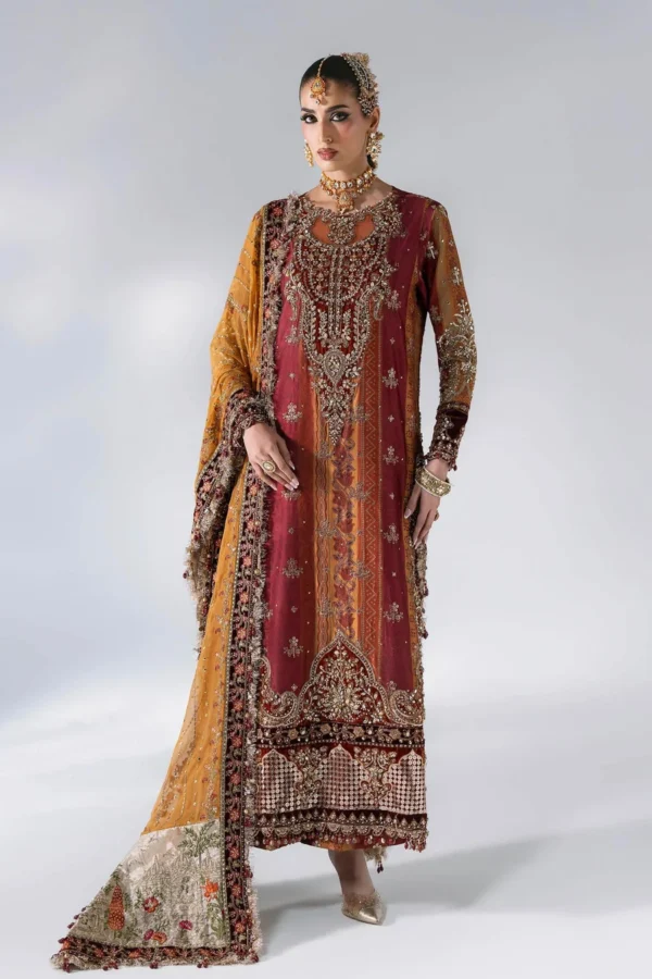Maria B Embroidered Raw Silk Suit BD-3104, 3 piece unstitched Maria B new collection 2026 with price for brides, bridesmaid and mother of the bride in UK, full front look